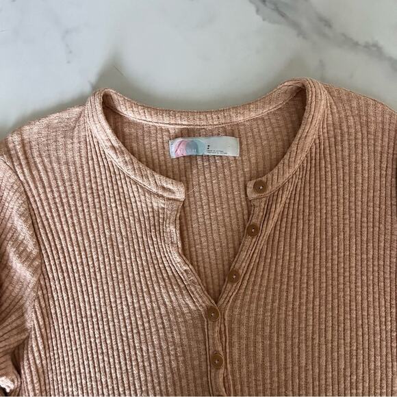 Free People Beach Blossom mini Dress Henley ribbed boho cottage core peach Sz S - Picture 7 of 10